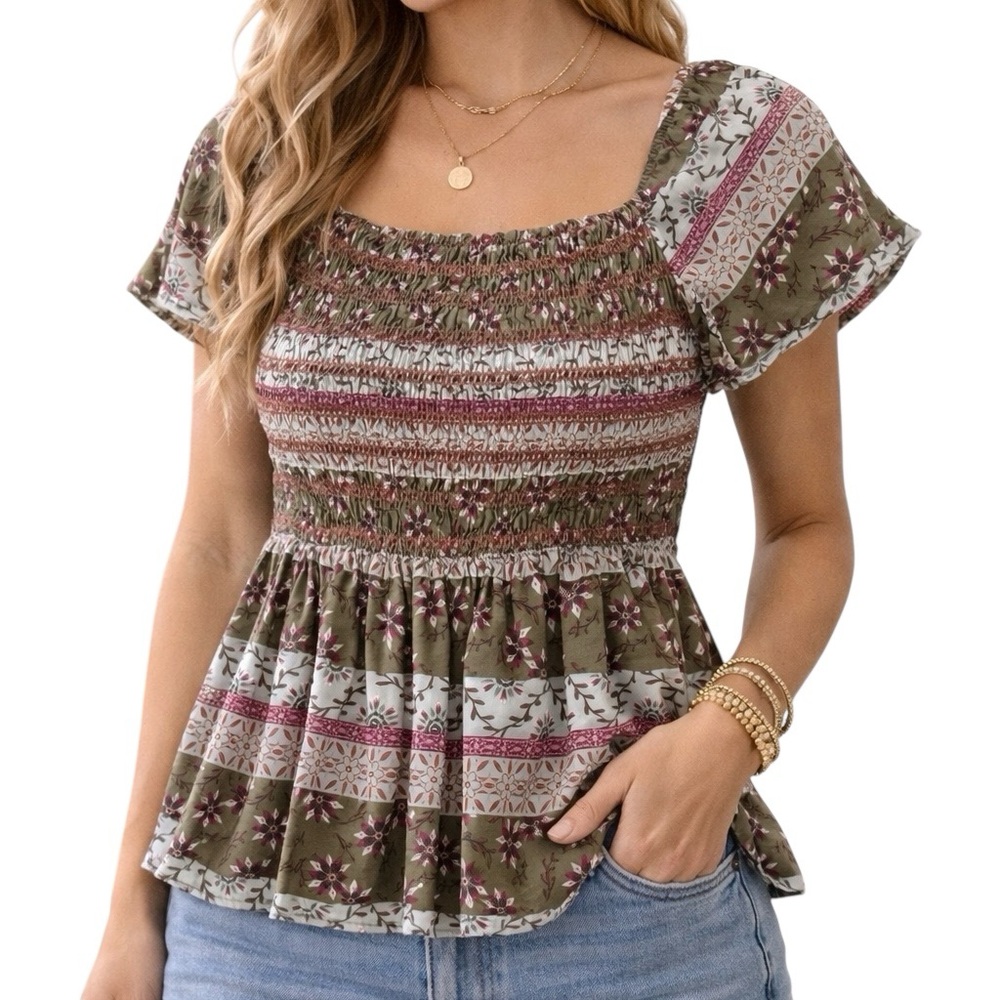 Boho Chic Top | Floral Smocked Blouse | Feminine Soft Style